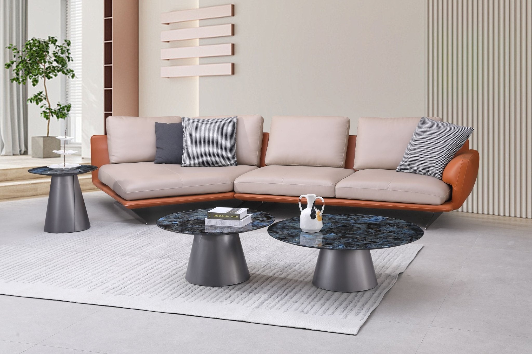 Circa Modern Blue Marble Top Stainless Steel Grey Base Coffee Table - Quality Rugs and Furniture