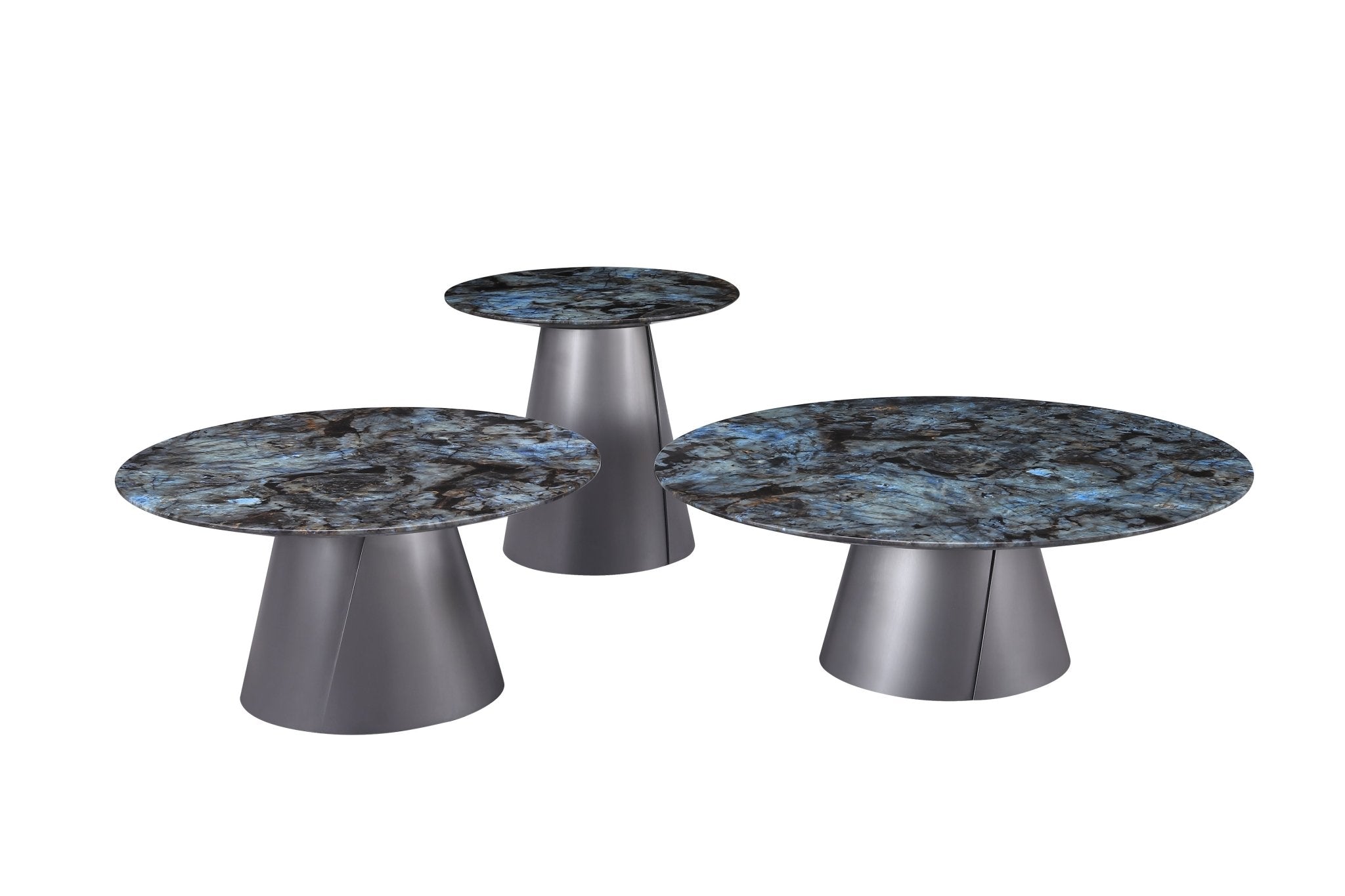 Circa Modern Blue Marble Top Stainless Steel Grey Base Side Table - Quality Rugs and Furniture