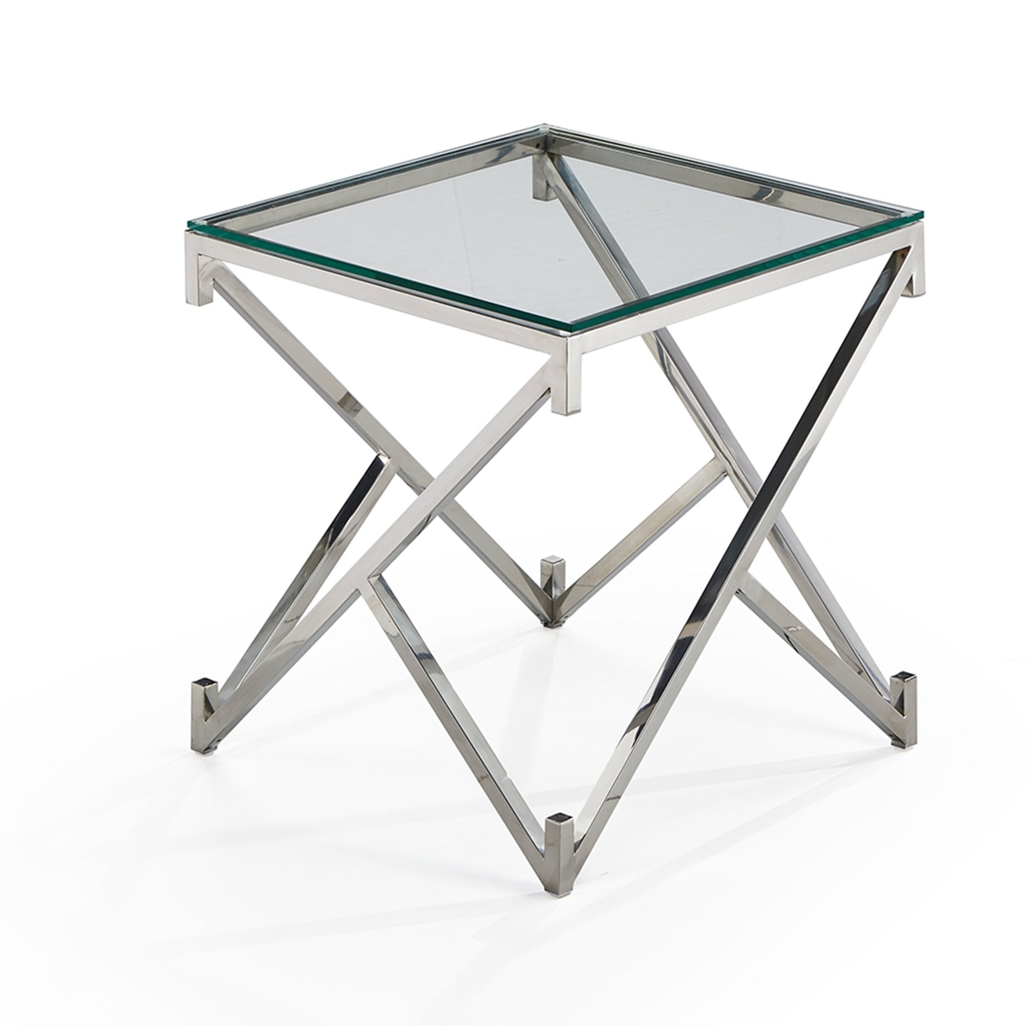 CT161 Hexagon Side Table Tempered Glass Black Silver - Quality Rugs and Furniture