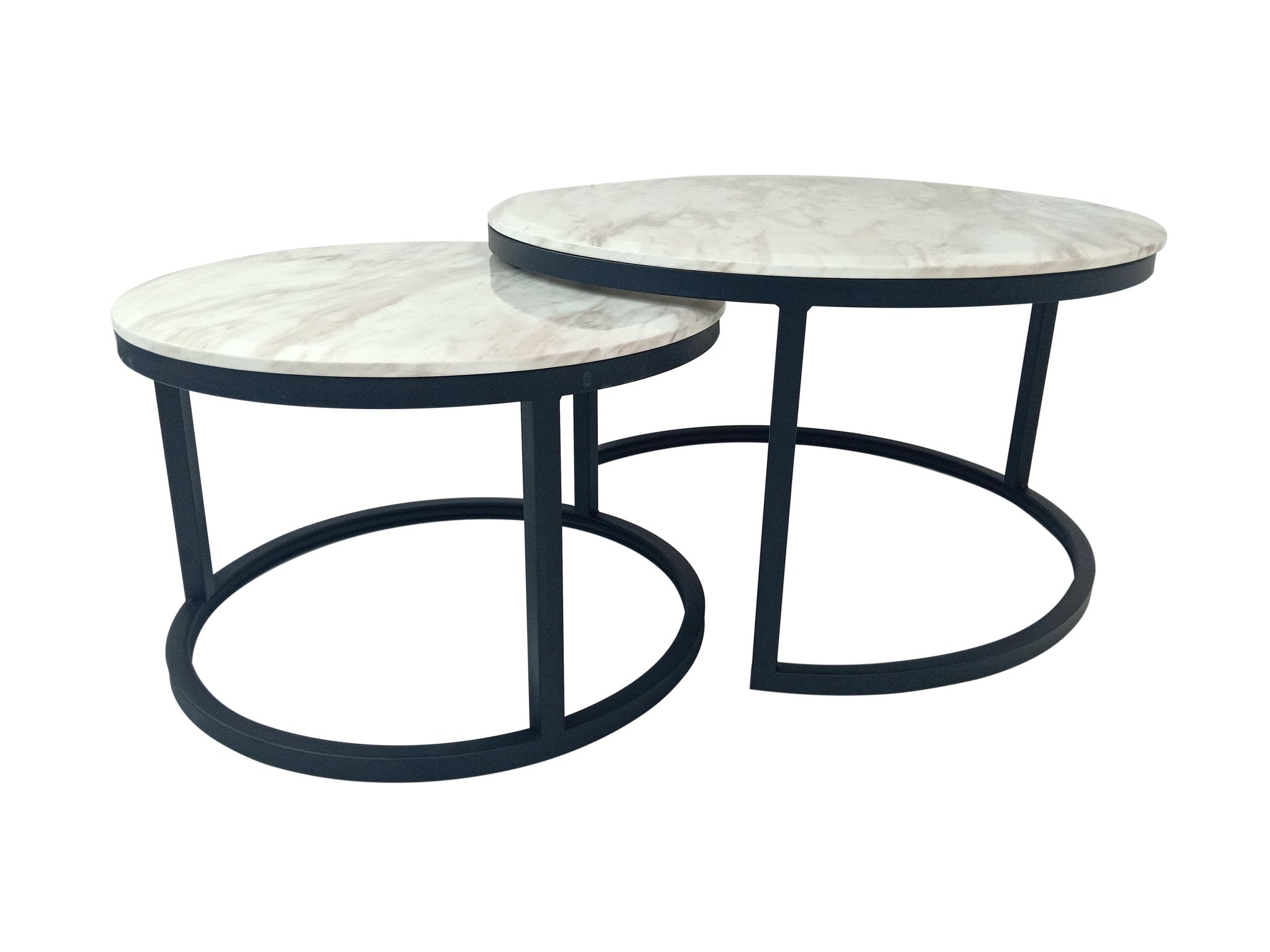 Dablo CT110 Coffee Table Round Black Stainless Steel Frame with White Sinter Stone Top - Quality Rugs and Furniture