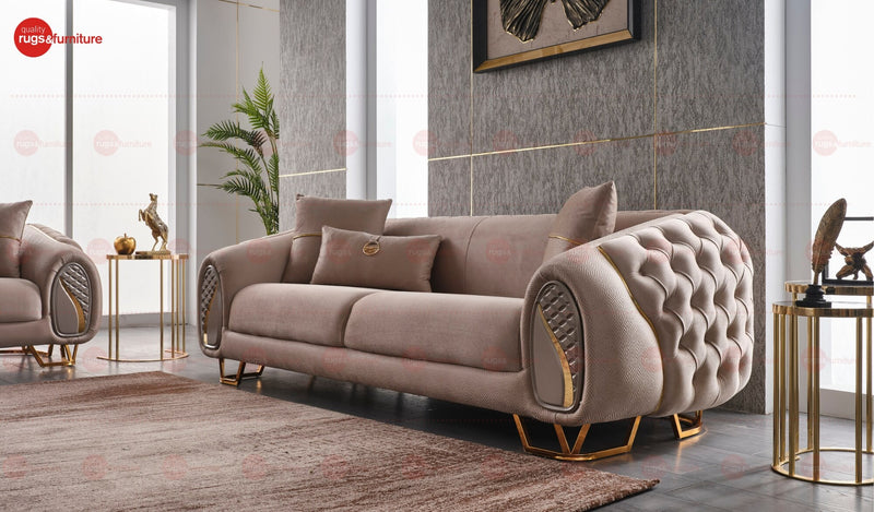 Diamond Luxury Modern Velvet Sofa Set Beige Gold