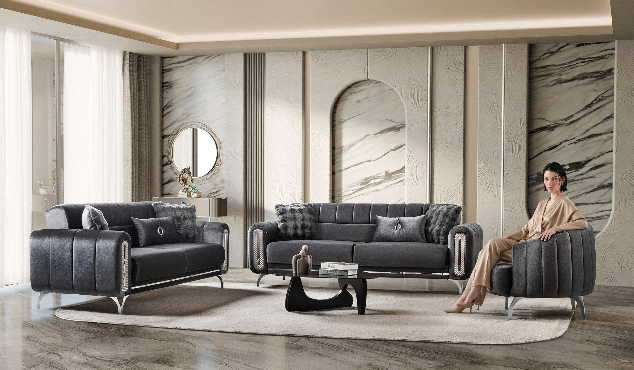 Dior Modern Luxury Velvet Sofa Set Dark Grey - Quality Rugs and Furniture