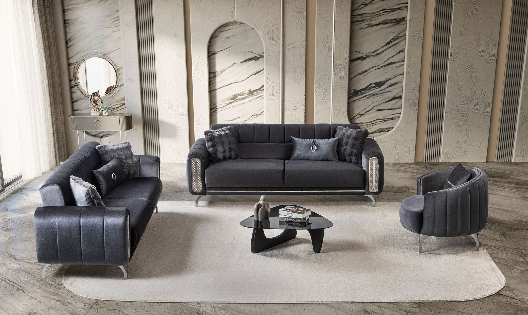 Dior Modern Luxury Velvet Sofa Set Dark Grey - Quality Rugs and Furniture