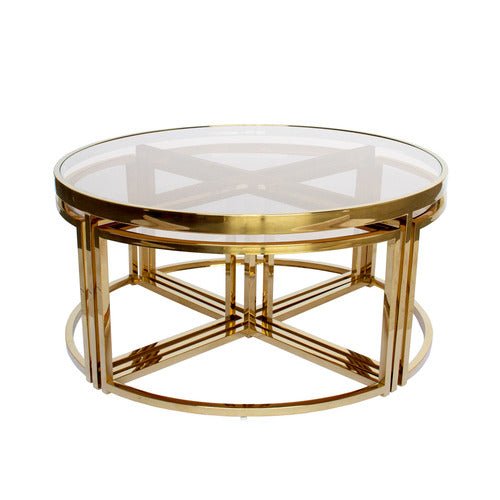 Dua Round Coffee Table Stainless Steel Tempered Clear Glass Gold - Quality Rugs and Furniture