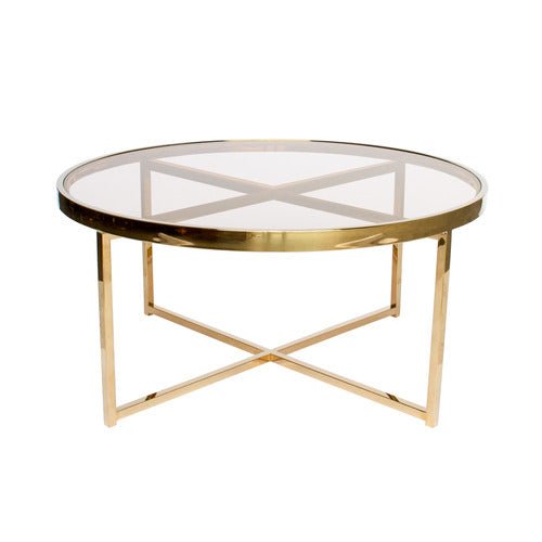 Dua Round Coffee Table Stainless Steel Tempered Clear Glass Gold - Quality Rugs and Furniture