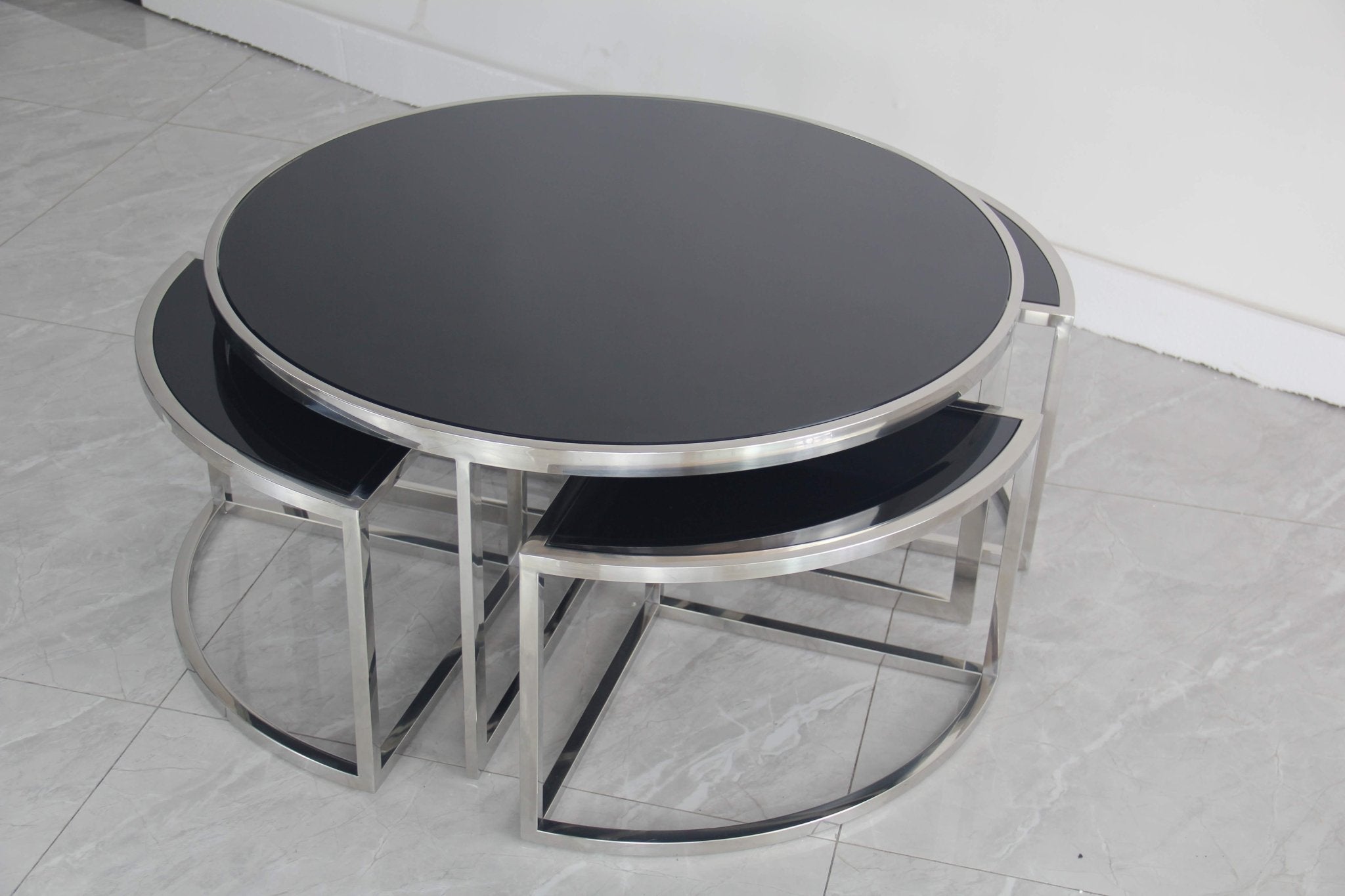 Dua Round Coffee Table Stainless Steel Tempered Glass Black Silver - Quality Rugs and Furniture