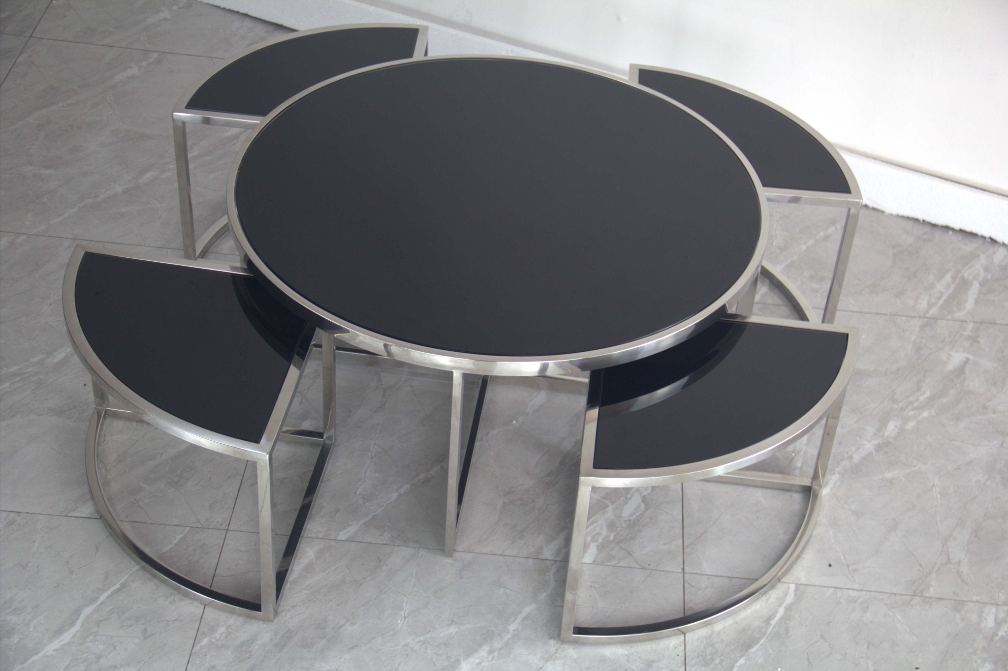 Dua Round Coffee Table Stainless Steel Tempered Glass Black Silver - Quality Rugs and Furniture