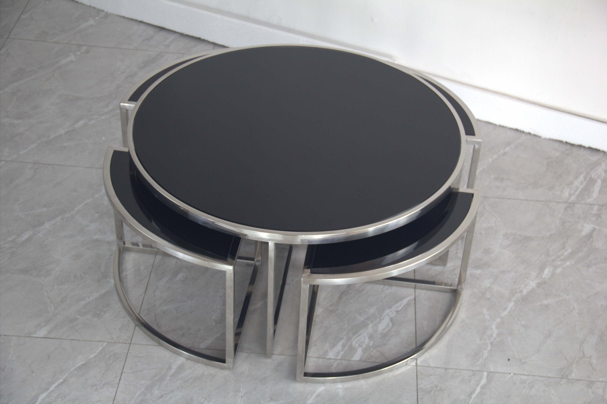 Dua Round Coffee Table Stainless Steel Tempered Glass Black Silver - Quality Rugs and Furniture