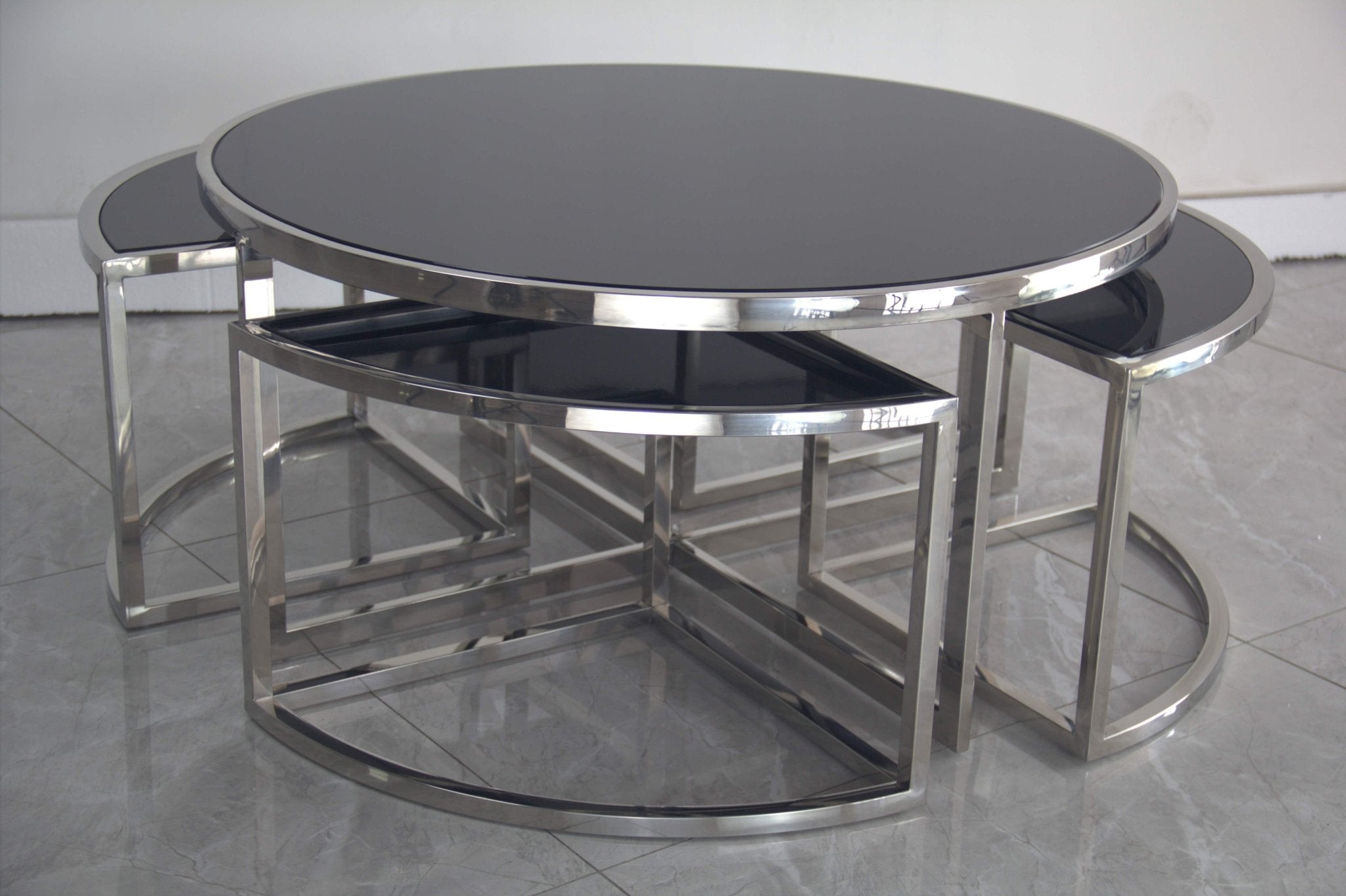 Dua Round Coffee Table Stainless Steel Tempered Glass Black Silver - Quality Rugs and Furniture