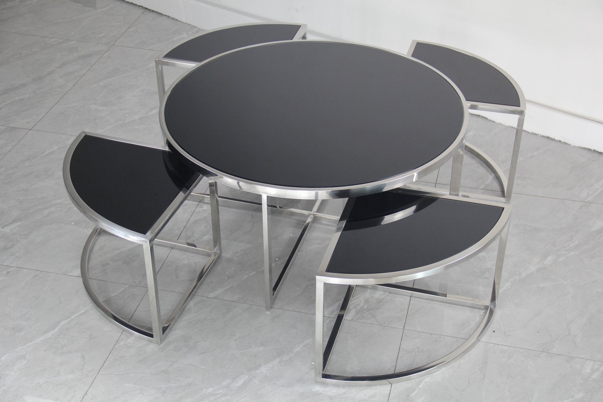 Dua Round Coffee Table Stainless Steel Tempered Glass Black Silver - Quality Rugs and Furniture