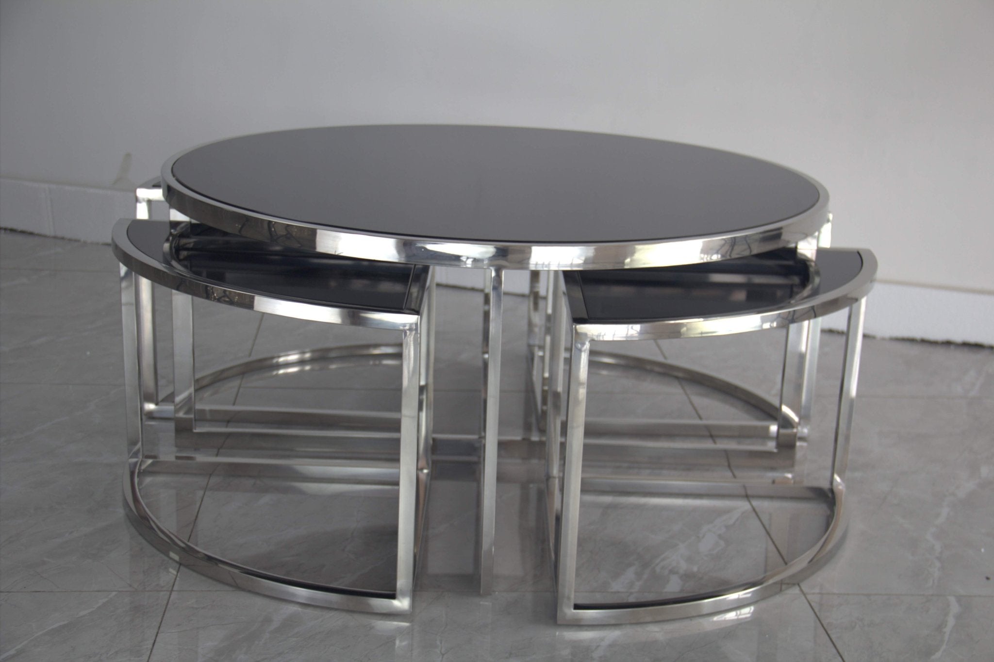 Dua Round Coffee Table Stainless Steel Tempered Glass Black Silver - Quality Rugs and Furniture