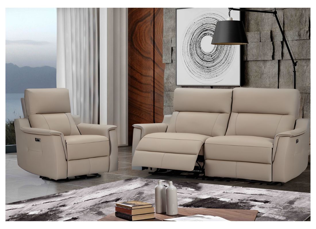 Easeo Recliner Leather Sofa Set Beige - Quality Rugs and Furniture