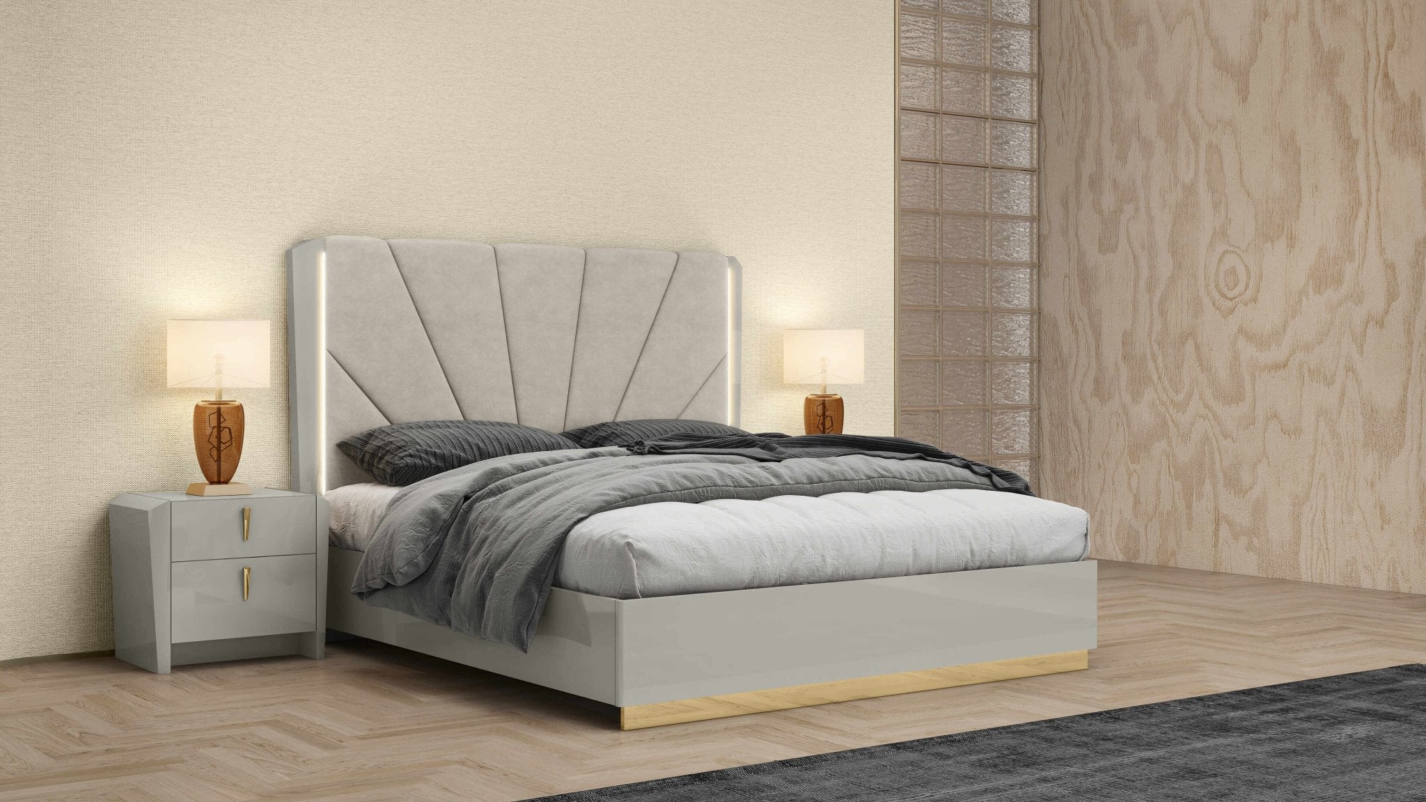 Ecoza Bedroom Suite Luxury Modern Bed Grey Lacquer - Quality Rugs and Furniture