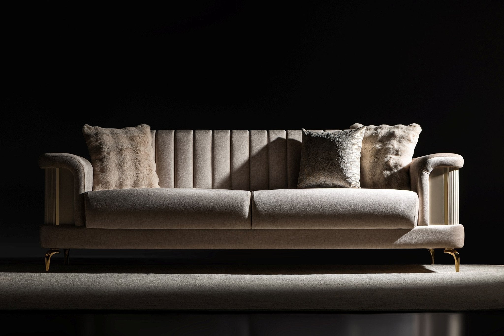 Elano Modern Luxury Velvet Sofa Set Light Beige - Quality Rugs and Furniture