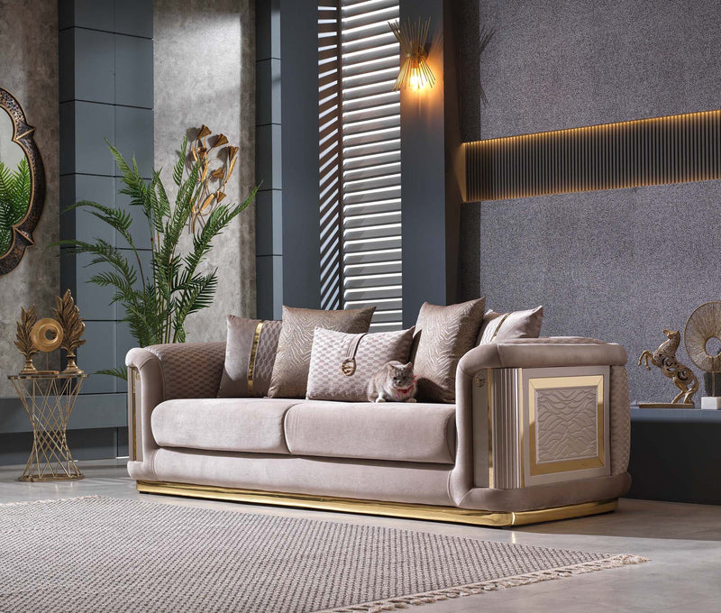 Elegance Lux Velvet Modern Sofa Set Beige Gold