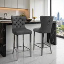 Elina Modern Bar Chair Chrome Leg Grey Velvet - Quality Rugs and Furniture