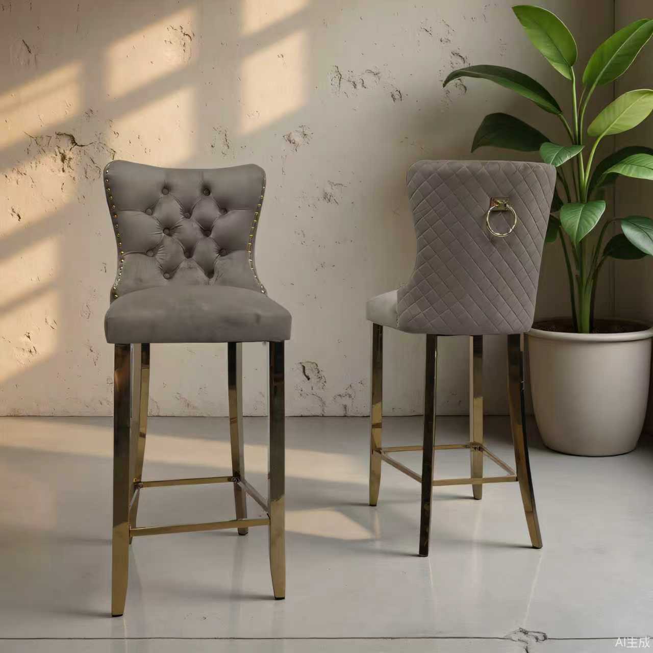 Elina Modern Bar Chair Gold Leg Chocolate Velvet - Quality Rugs and Furniture