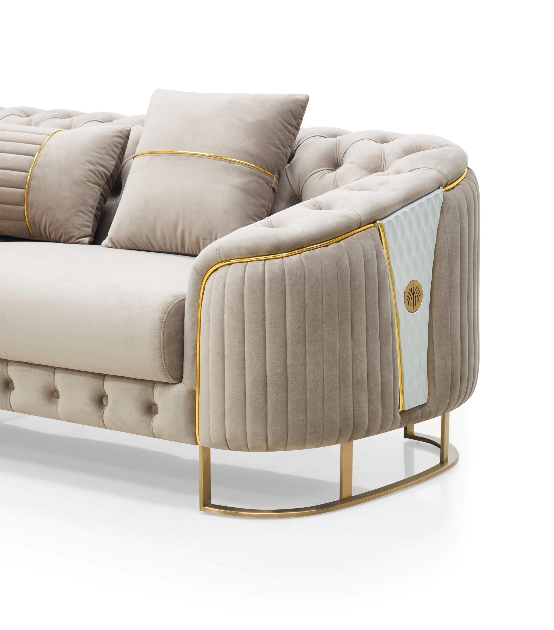 Elmas Modern Velvet Luxury Sofa Set Light Brown - Quality Rugs and Furniture