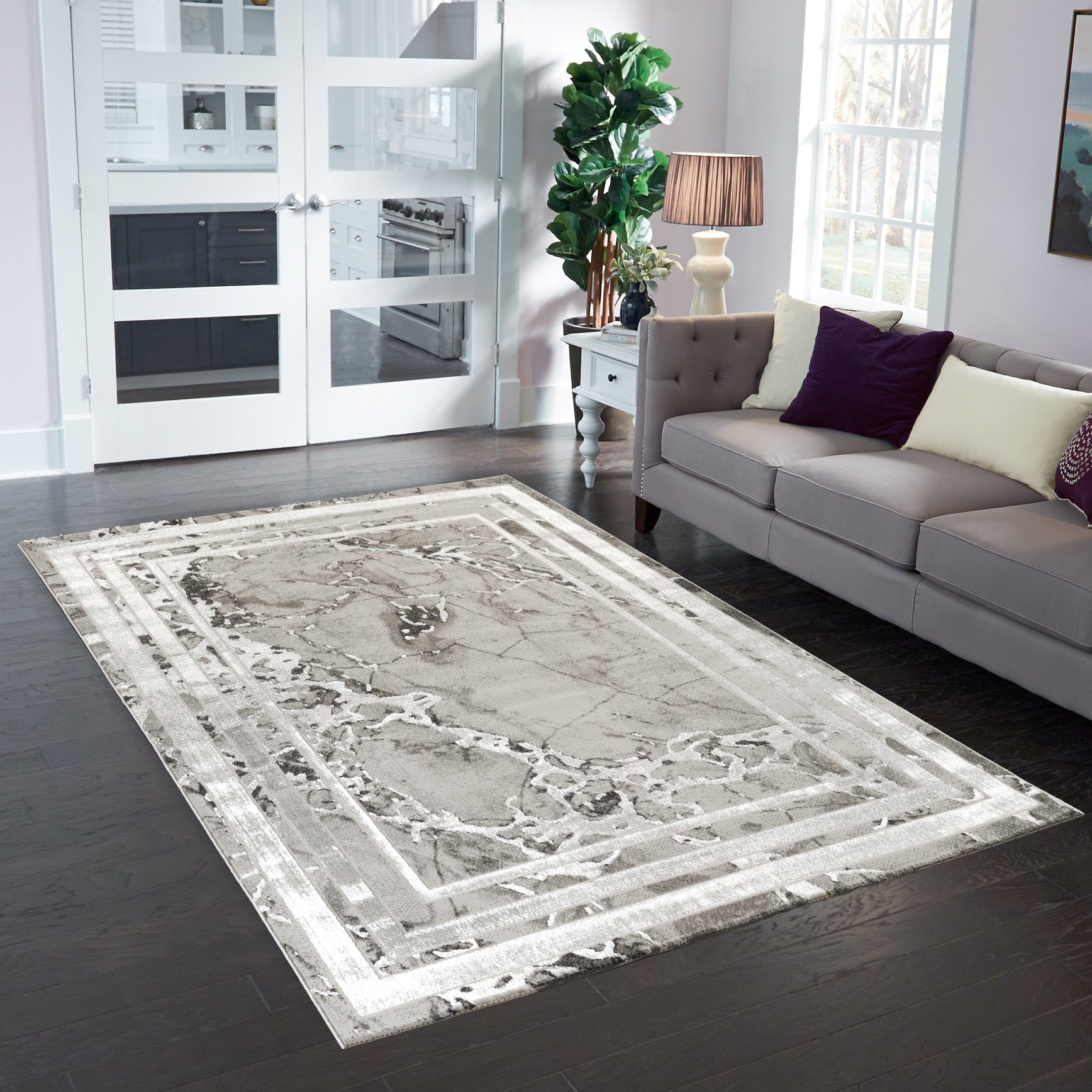 Elmas T502B Modern Area Rug L.Grey White - Quality Rugs and Furniture