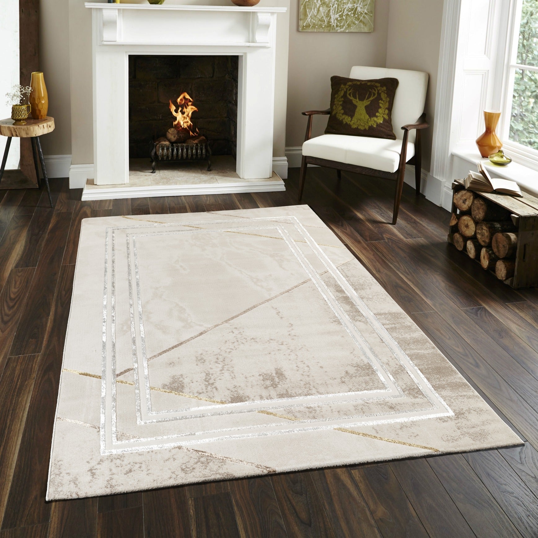 Elmas T510A Modern Area Rug Cream White - Quality Rugs and Furniture
