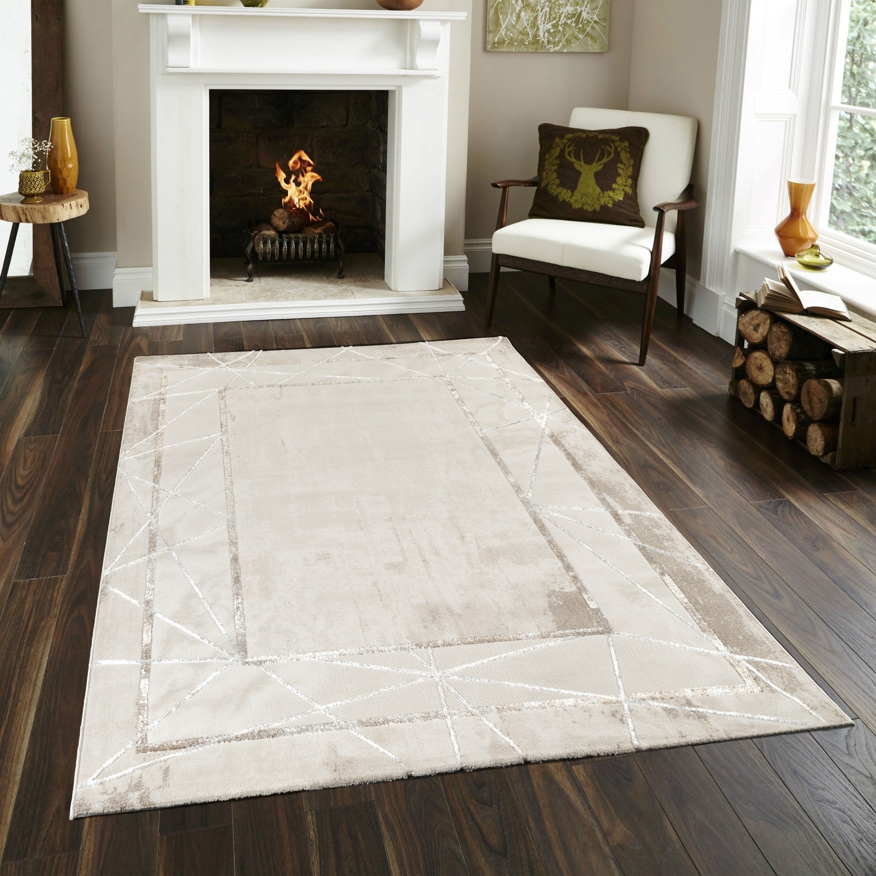 Elmas T519A Modern Area Rug Cream White - Quality Rugs and Furniture