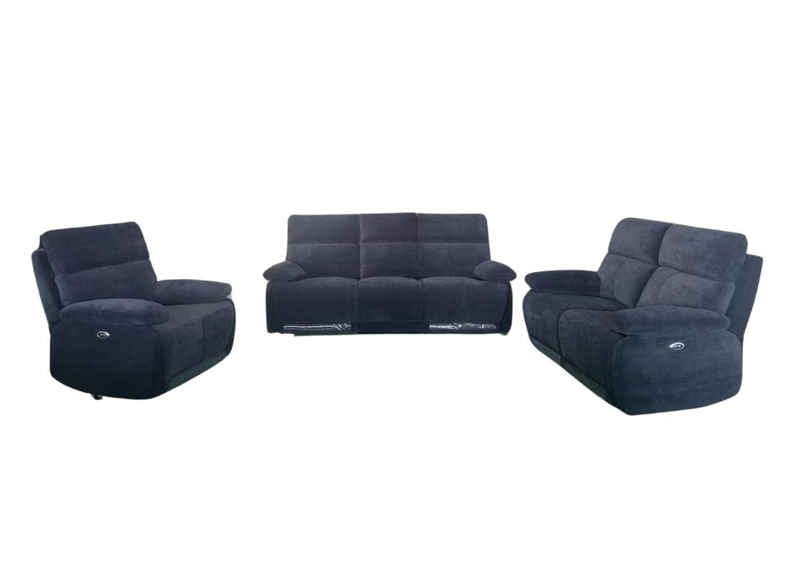Elysium Electronic Recliner Sofa Set in Black Fabric - Quality Rugs and Furniture