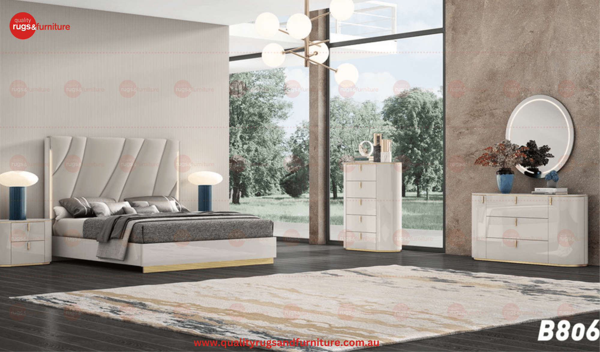 Enzo Bedroom Suite Luxury Modern Grey Titanium Gold - Quality Rugs and Furniture