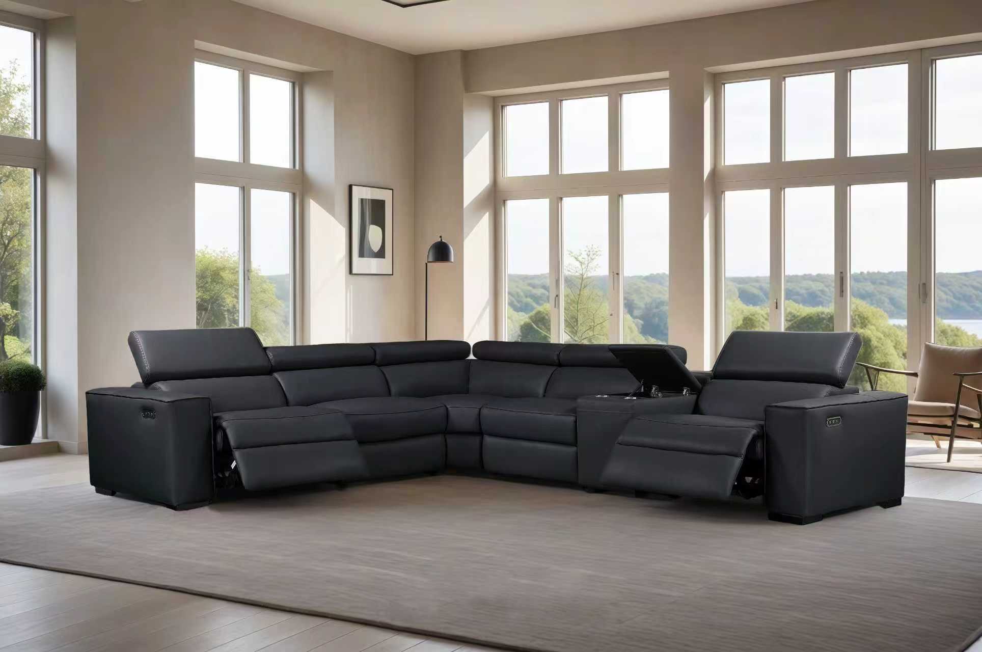 Grand Modern Electric Recliner Corner Sofa Set Black - Quality Rugs and Furniture