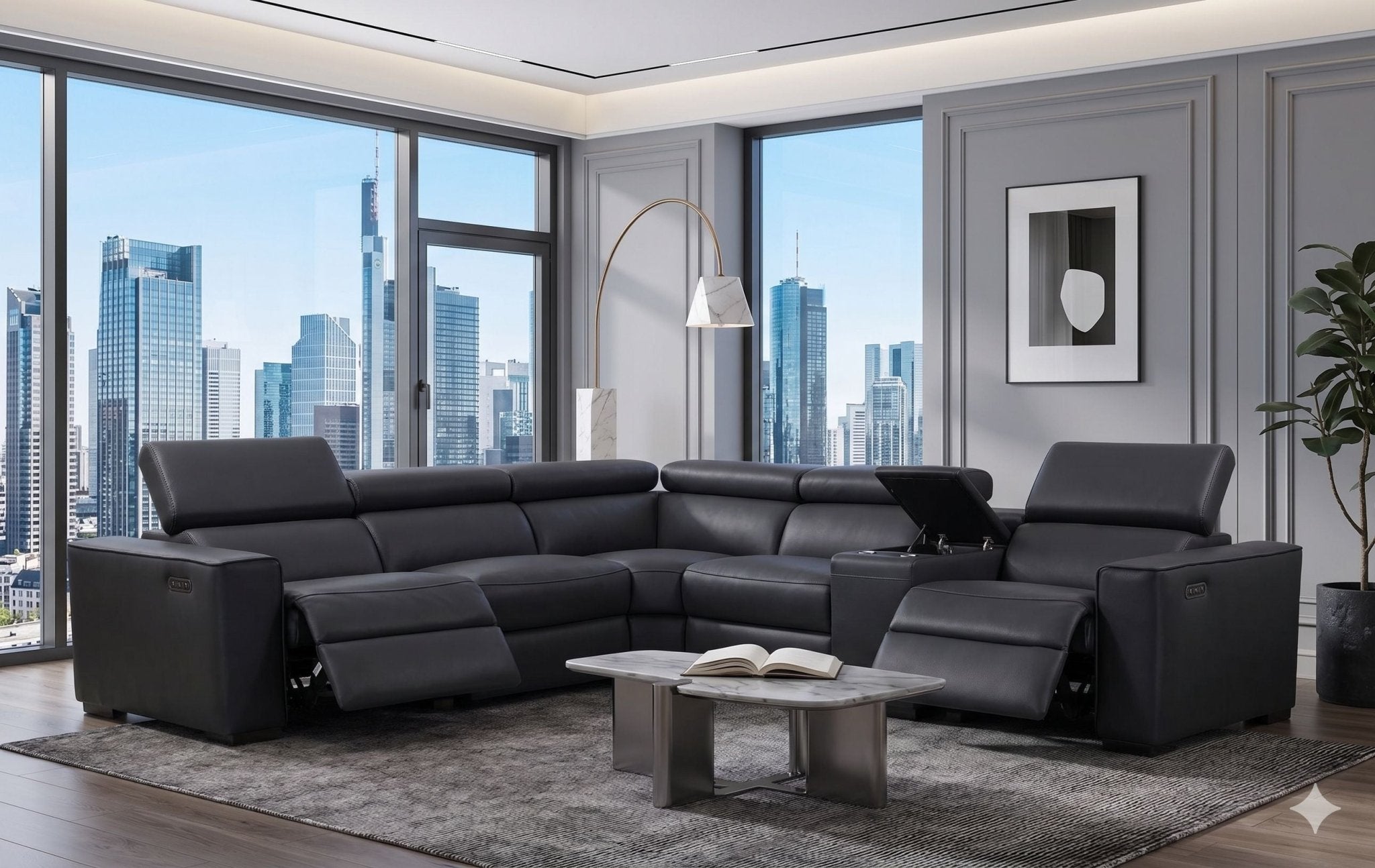 Grand Modern Electric Recliner Corner Sofa Set Black - Quality Rugs and Furniture