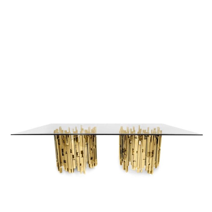 Greta Modern Dining Table Clear Glass Top with Stainless Steel Base Gold - Quality Rugs and Furniture