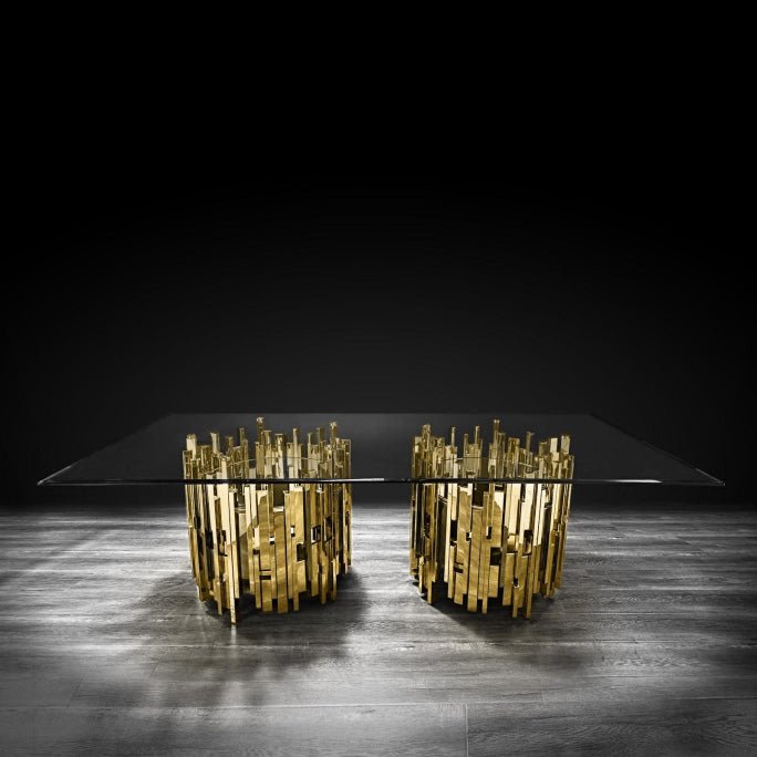 Greta Modern Dining Table Clear Glass Top with Stainless Steel Base Gold - Quality Rugs and Furniture