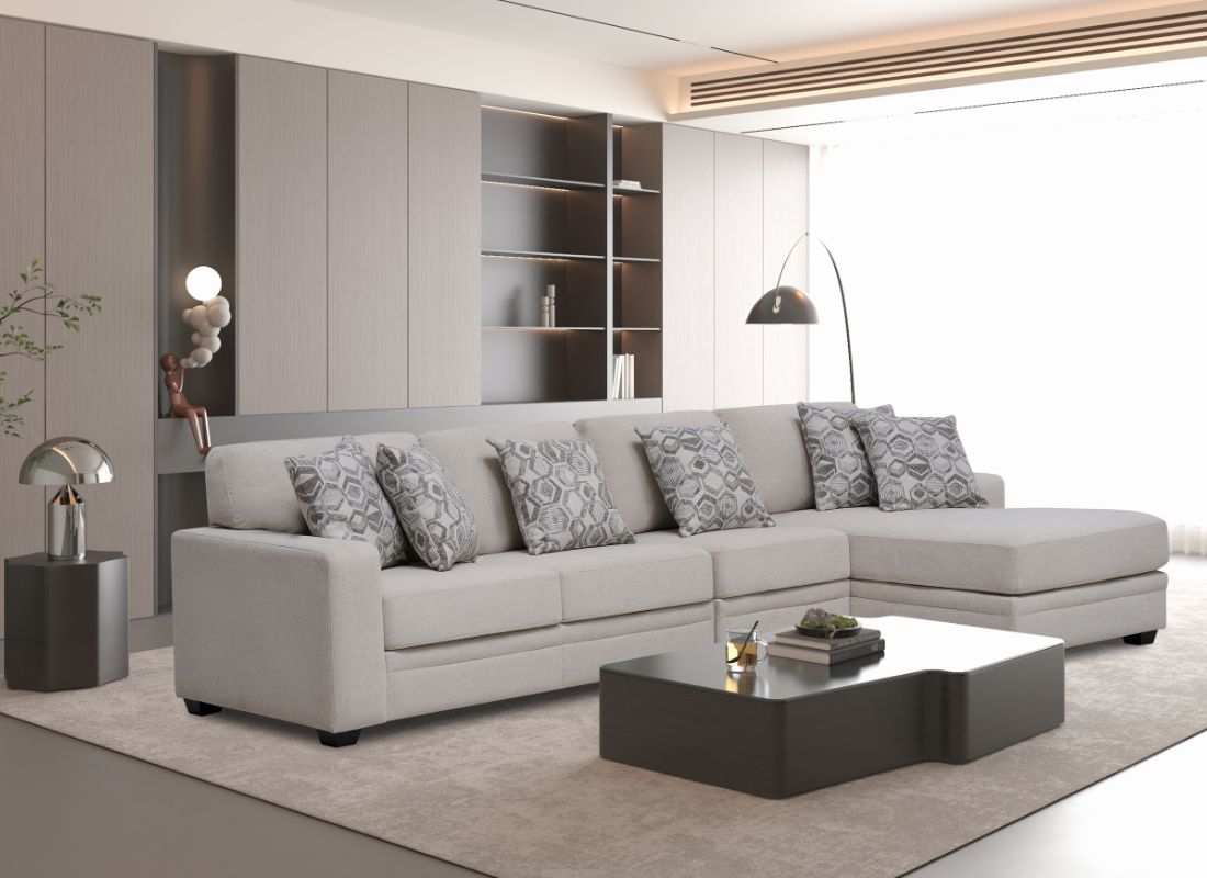 Gully Modern Cream Fabric Sofa with Right Chaise - Quality Rugs and ...