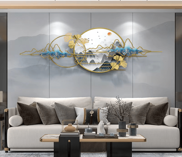 Handicraft Metal Wall Hanging Nature Mountain with Cloud Wall Art for Wall Decoration - Quality Rugs and Furniture