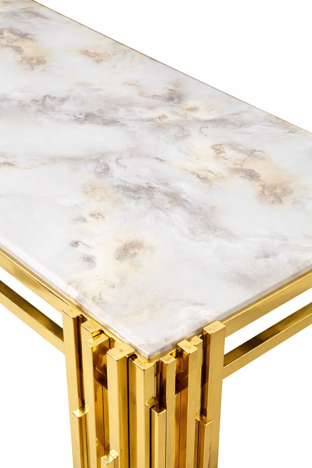 Harbour Stainless Steel Base Marble Top Dining Table Gold - Quality Rugs and Furniture