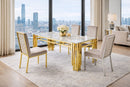 Harbour Stainless Steel Base Marble Top Dining Table Gold - Quality Rugs and Furniture