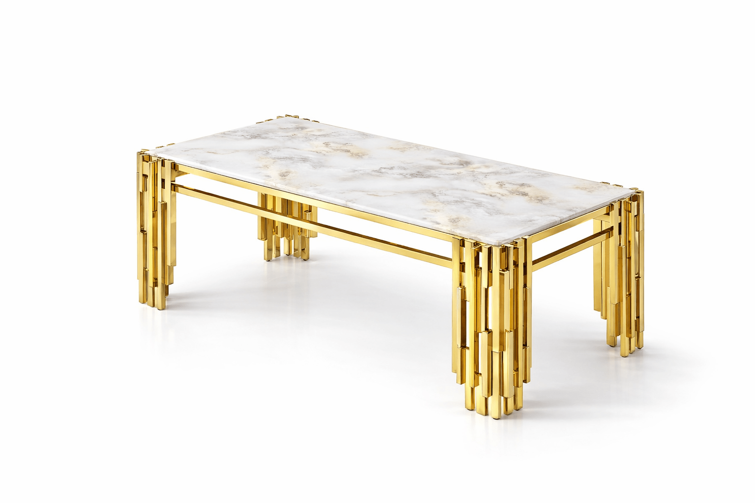 Harbour Stainless Steel Base Marble Top Dining Table Gold - Quality Rugs and Furniture
