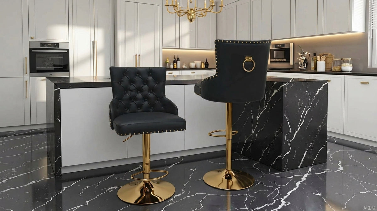 Leo Modern Lift Bar Chair Gold Leg Black PU Leather