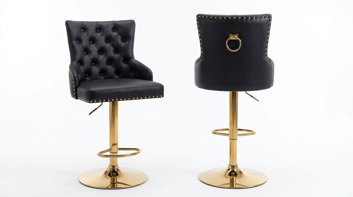 Leo Modern Lift Bar Chair Gold Leg Black PU Leather