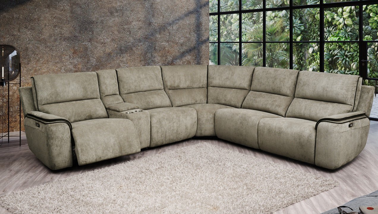 Iris Corner Electric Recliner Fabric Sofa Set Beige - Quality Rugs and Furniture