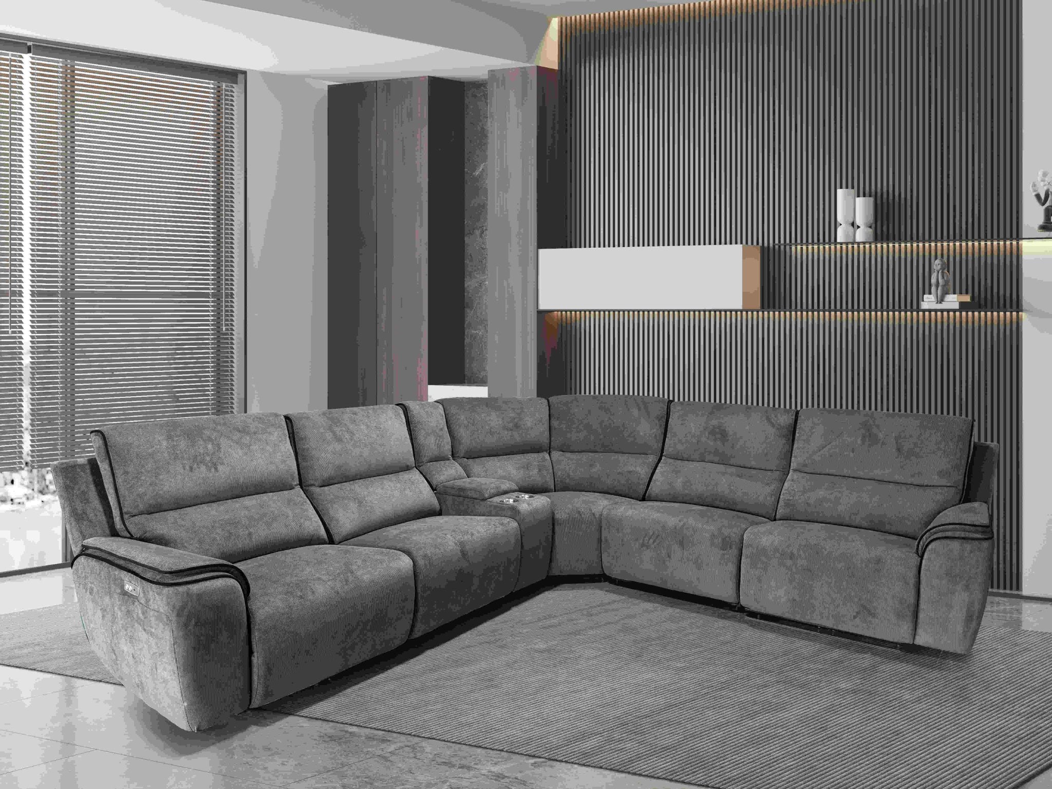 Iris Corner Electric Recliner Fabric Sofa Set Grey - Quality Rugs and Furniture