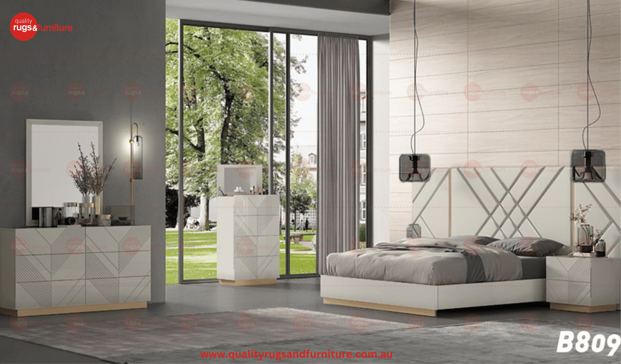 Isla Bedroom Suite Luxury Modern Grey Lacquer - Quality Rugs and Furniture