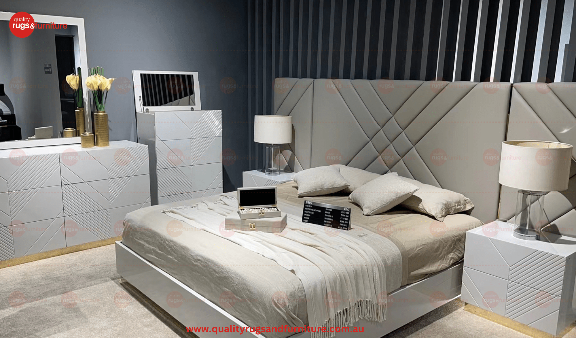 Isla Bedroom Suite Luxury Modern Grey Lacquer - Quality Rugs and Furniture