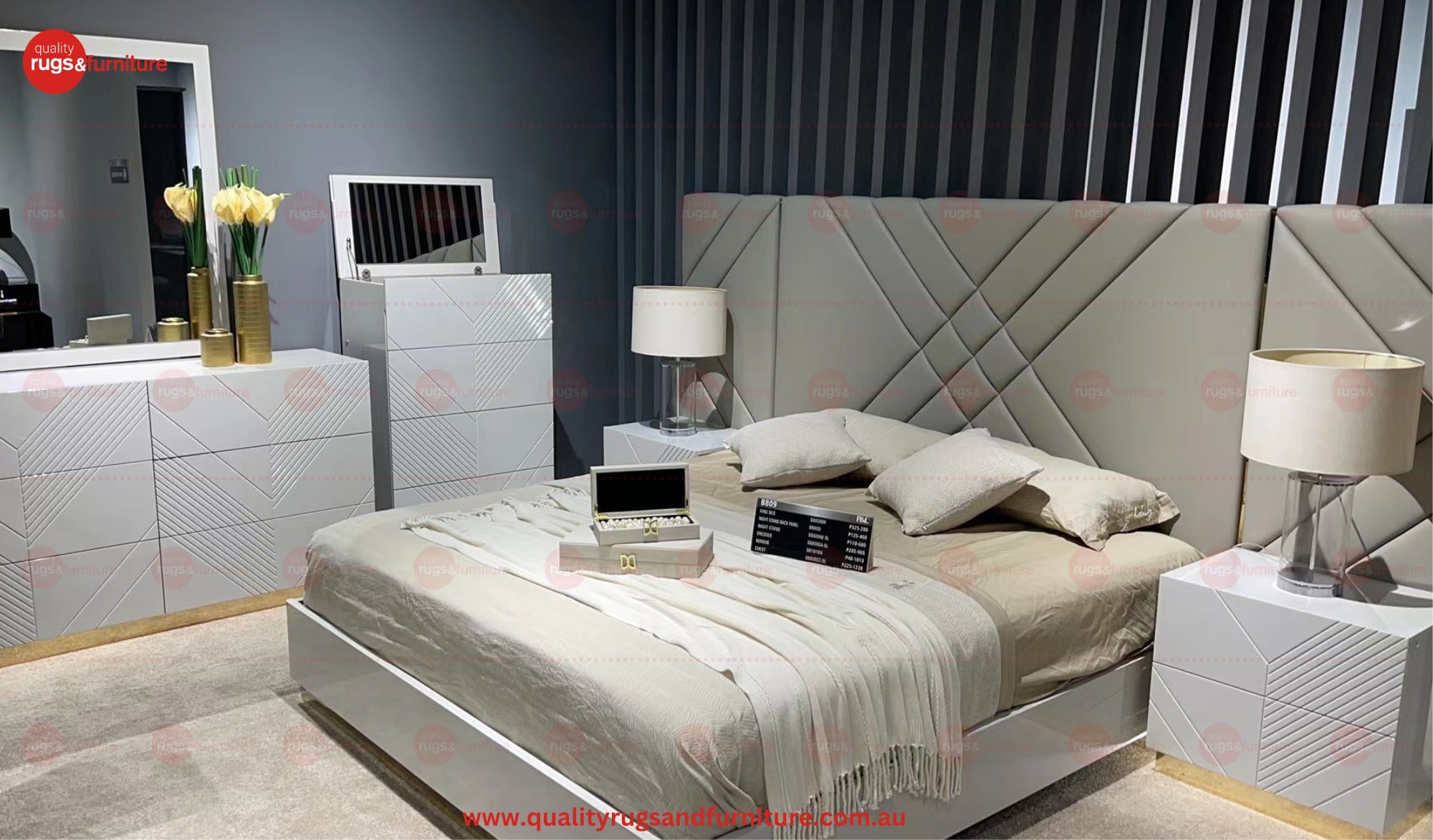Isla Bedroom Suite Luxury Modern King Bed with Gas Lift Lacquer - Quality Rugs and Furniture