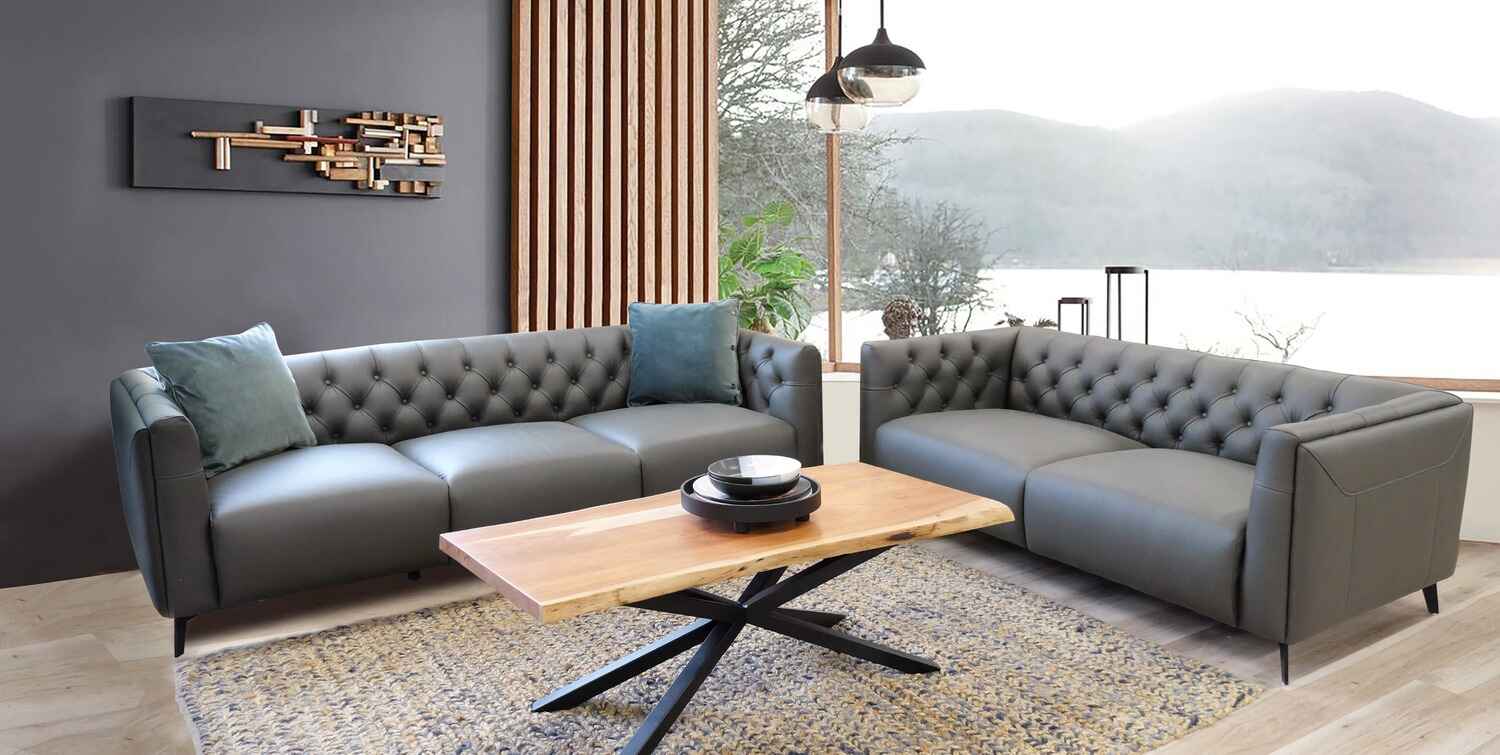 Johnston 3.5 Seater Leather Sofa Set Dark Gery - Quality Rugs and Furniture