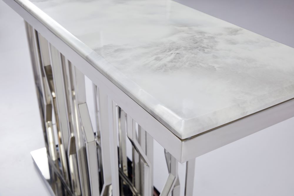 Kaia Hallway Console Table Stainless Steel Base Marble Silver - Quality Rugs and Furniture