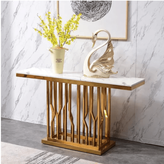 Kaia Hallway Console Table Stainless Steel Base Marble Top Gold - Quality Rugs and Furniture