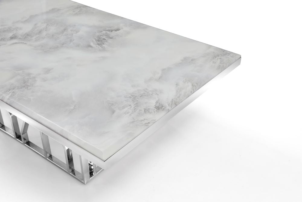 Kaia Marble Top Stainless Steel Base Marble Top Coffee Table Silver - Quality Rugs and Furniture