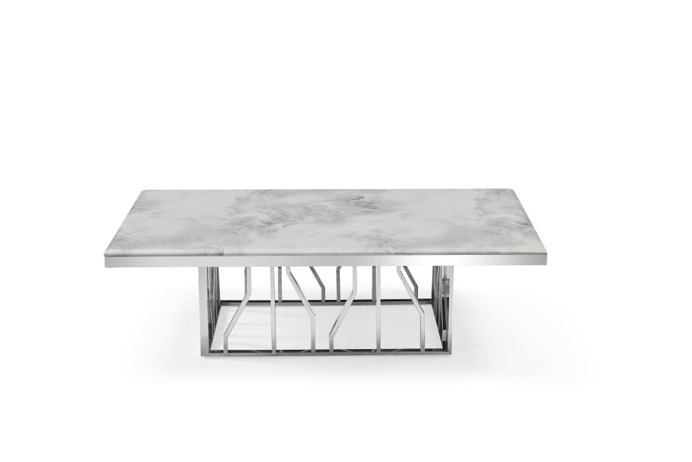 Kaia Marble Top Stainless Steel Base Marble Top Coffee Table Silver - Quality Rugs and Furniture