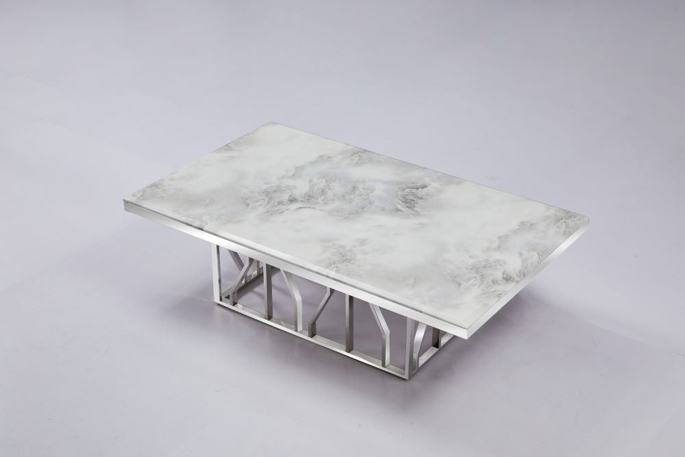 Kaia Marble Top Stainless Steel Base Marble Top Coffee Table Silver - Quality Rugs and Furniture