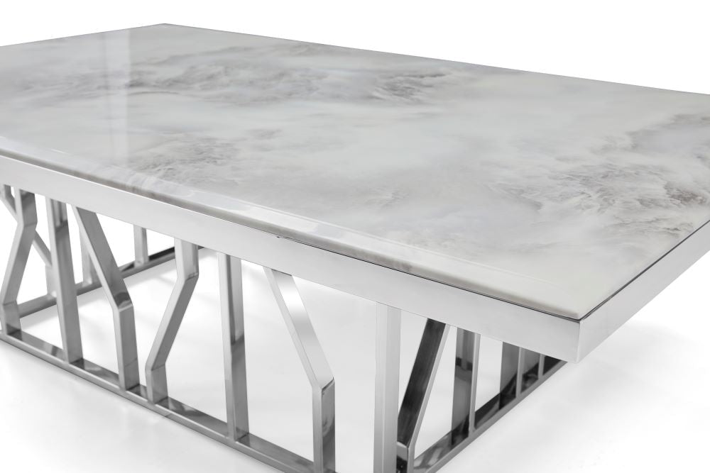 Kaia Marble Top Stainless Steel Base Marble Top Coffee Table Silver - Quality Rugs and Furniture